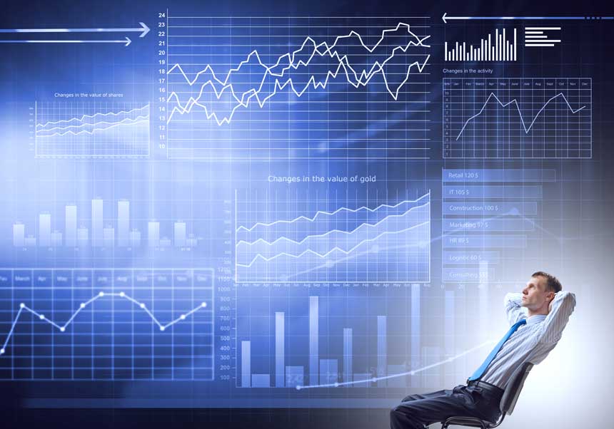 チャートを思う浮かべ考え込むビジネスマン